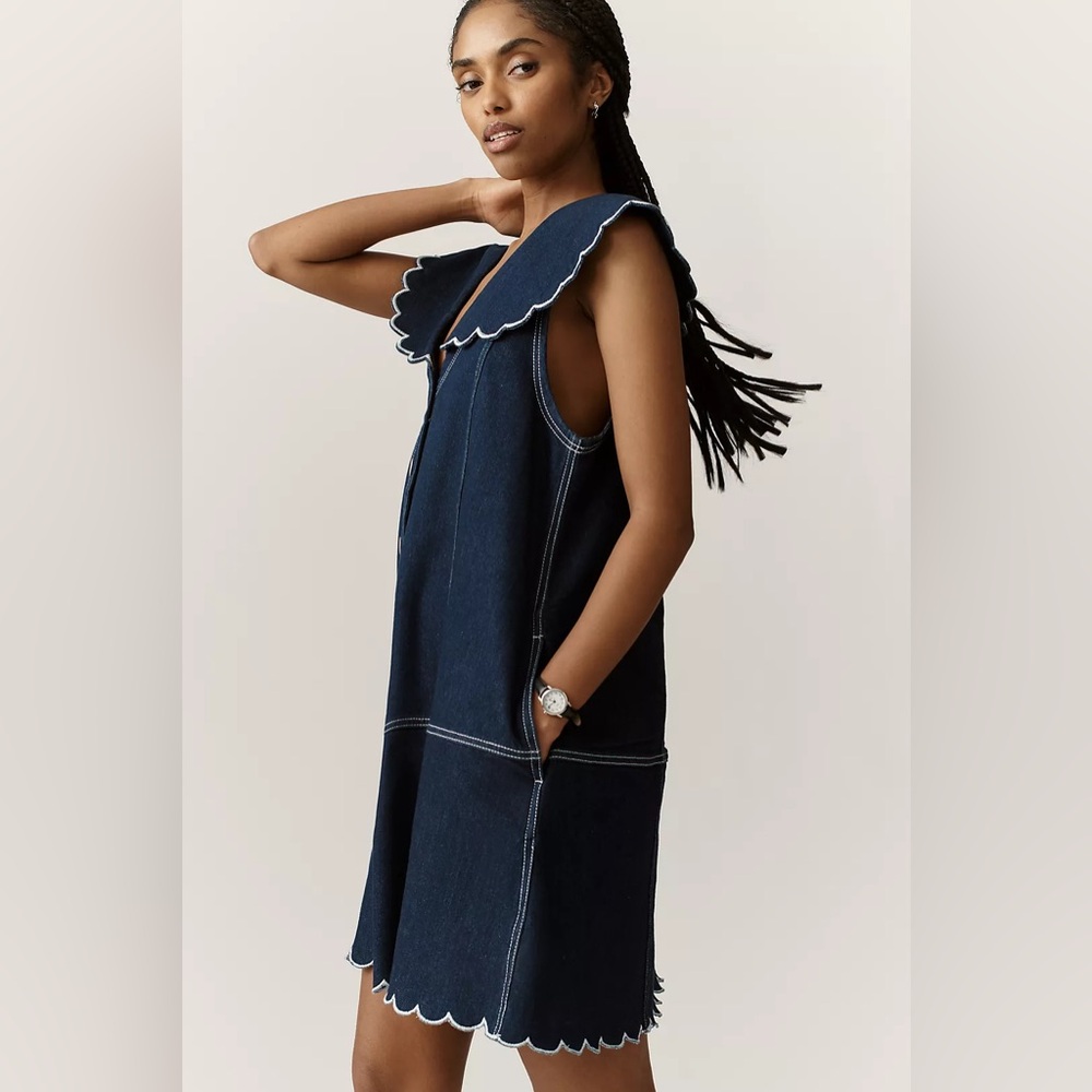 NWT! Anthropologie Pilcro Scalloped Denim Buttondown Dress - Size 2X 👝 - Picture 3 of 11